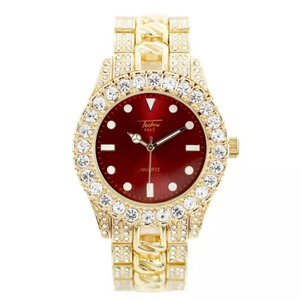 18K Gold Finish Iced Out Presidential Cuban Watch